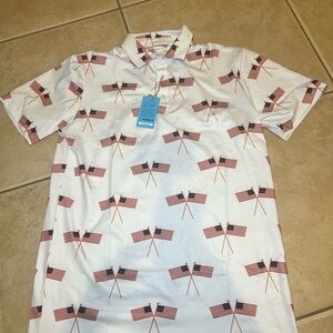 Men's White Polo Shirt with American Flag Print - Casual Patriotic Polo